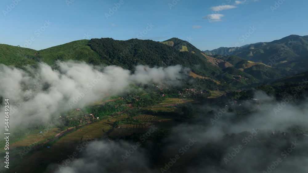 beautiful landscape sea of mist in the valley of Sapan village is a famous tourist and leisure destination of Nan Province Thailand