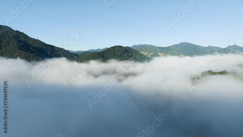 beautiful landscape sea of mist in the valley and sky in Nan Province Thailand,