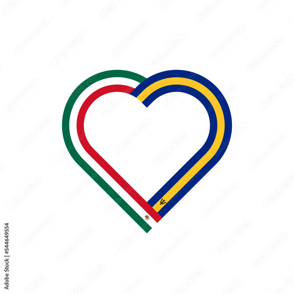 friendship concept. heart ribbon icon of mexico and barbados flags. vector illustration isolated on white background