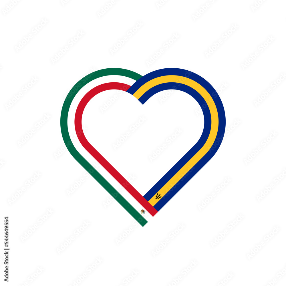 friendship concept. heart ribbon icon of mexico and barbados flags. vector illustration isolated on white background friendship concept. heart ribbon icon of mexico and barbados flags. vector illustration isolated on white background