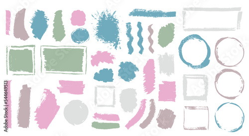 Oil dye brushstroke mega pack. Isolated border box modern elements. Blotch splash textured label stamp set. Brushstroke ink blots drawing.