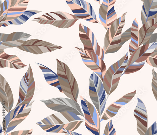 Striped leaves tree branches vector seamless pattern summer fasion textile print design.