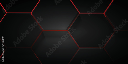 Red light and black hexagon abstract background
