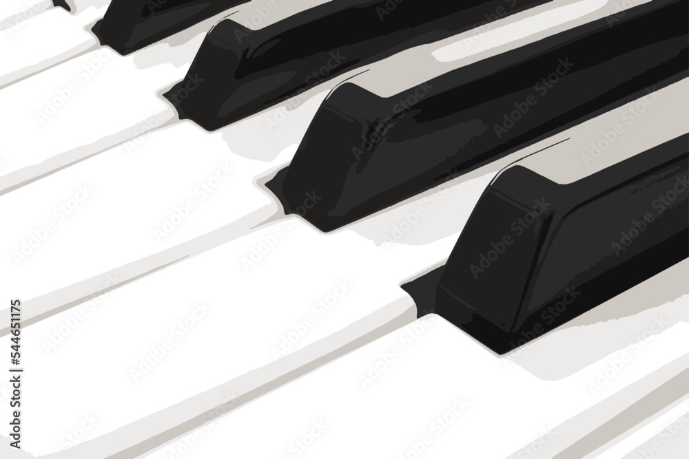 Plano detalle e teclas de piano.Fondo musical y instrumentos