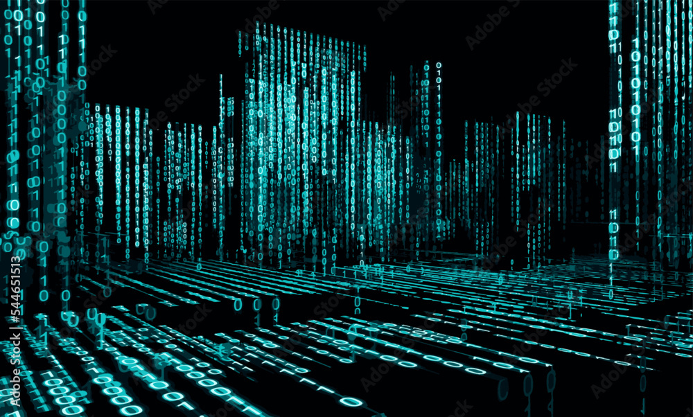 Arquitectura y tecnologia. Concepto de proyecto de  ciudad inteligente.Lenguaje o codigo binario.