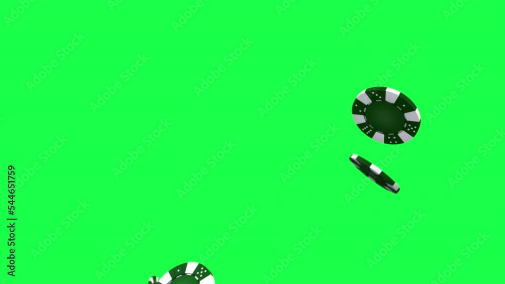 Falling poker chips on a green screen ready for  chromakey