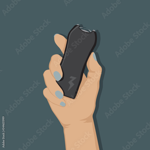 Female hand holding electric shocker vector flat illustration