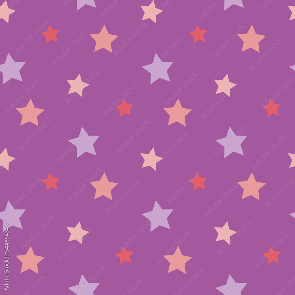 Seamless pattern in dark pink and lilac stars on purple backgound. Vector image. Seamless pattern in dark pink and lilac stars on purple backgound. Vector image.
