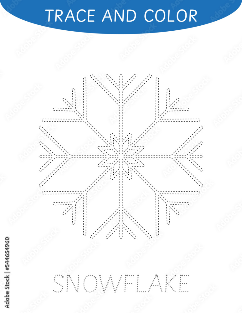 Trace and color snowflake worksheet for preschool kids. Tracing and