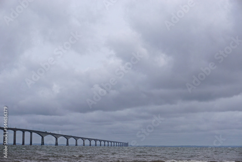 The Confederation Bridge spans the Abegweit Passage of Northumberland Strait. It links Prince Edward Island with mainland New Brunswick  Canada.