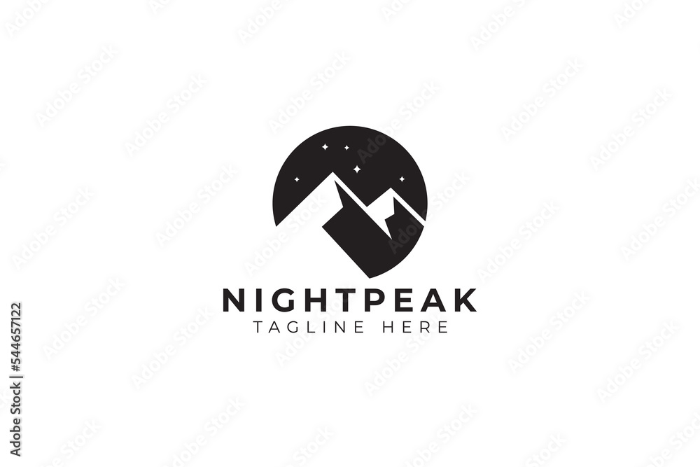 Scenery Night Mount Peak Illustration Abstract Logo for Explore, Adventure, Hiking and Holidays Outdoor Activities Sign Symbol Branding.