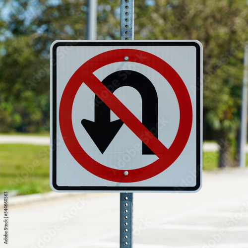 No U turn sign (North America Road sign)