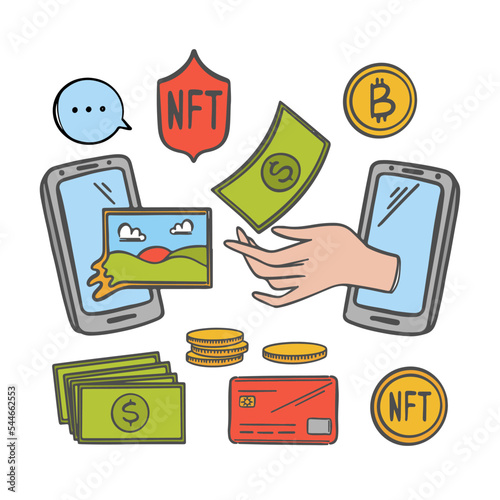 NONFUNGIBLE TOKEN Marketplace Online Selling Of Arts And Musical Works For Cryptocurrency Network Technology For Trade Crypto Store Internet Marketplace Set