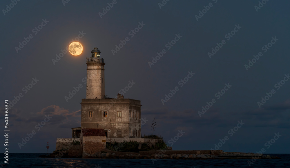 Faro dell'isola Bocca - lighthouse of Bocca island in Marina di Olbia, Sardinia. Italy.