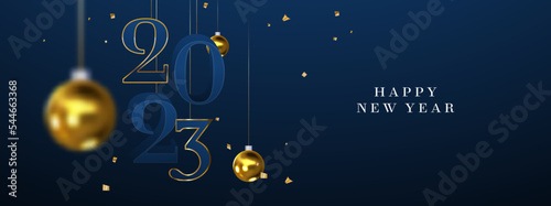 Happy New Year 2023 3d gold ball ornament card