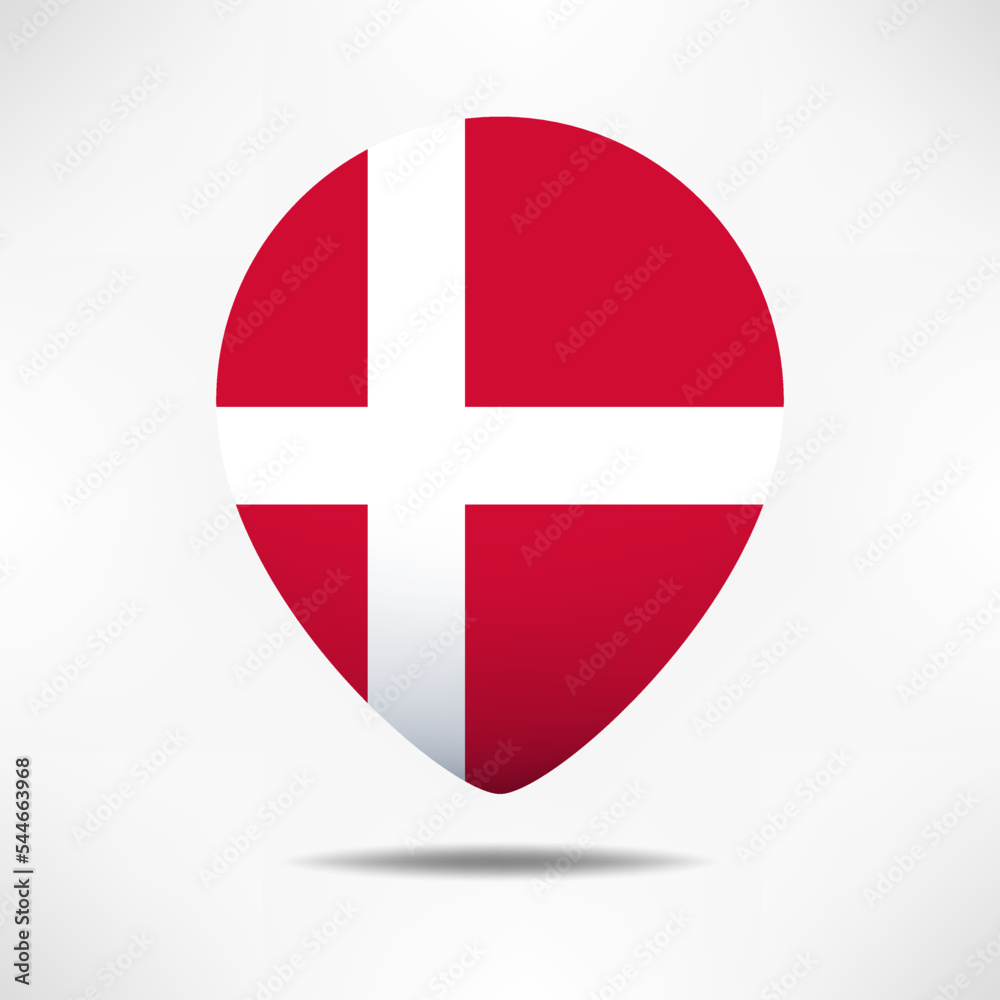 Denmark map pointers flag with shadow. Pin flag Denmark map pointers flag with shadow. Pin flag