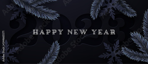 Happy New Year 2023 paper cut winter pine card