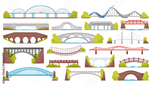 Bridge of Wood, Stone and Metal as Structure for Spanning Physical Obstacle Vector Set