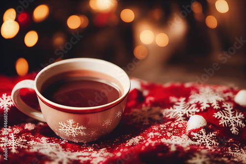 Tablou canvas christmas still life with mug of hot cocoa, AI generated