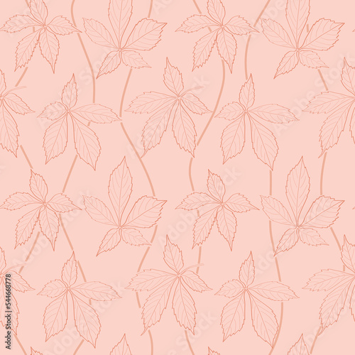 rosy seamless pattern with contours of leaves - decorative vector texture