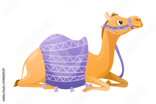 Brown Camel as Even-toed Ungulate Desert Animal with Saddle Sitting Vector Illustration