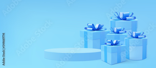 Gift boxes 3d vector background. 3d present boxes and podium. Realistic gift boxes. Holiday poster, web banner. Christmas, New Year, Valentines Day, Birthday present.