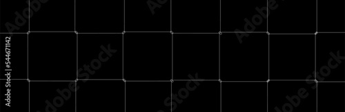 Net texture pattern on black background. Net texture pattern for backdrop and wallpaper. Realistic net pattern with black squares. Geometric background, vector illustration