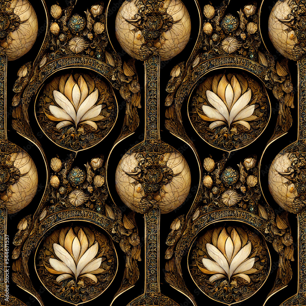 Art Nuevo seamless pattern. Floral ornamental background with decorative flowers. Ai generated abstract repeated design