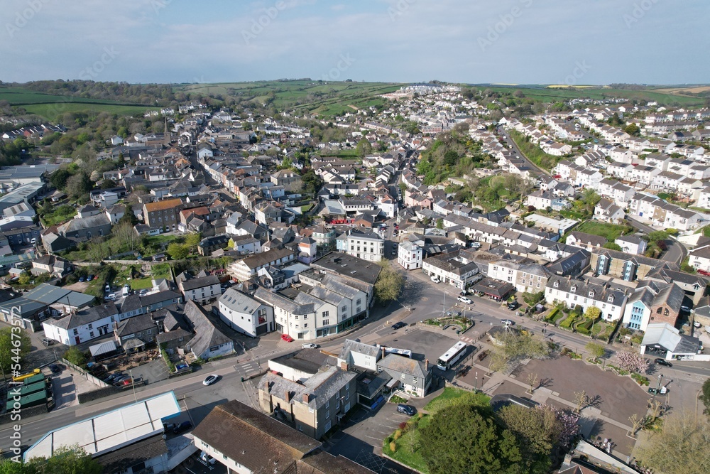 Kingsbridge  town centre Devon UK drone aerial view ..