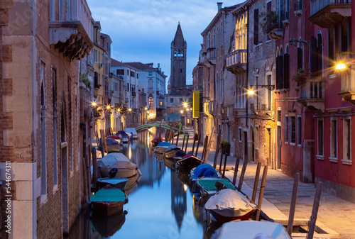 Venice. Old colorful houses over the canal in the early morning. © pillerss