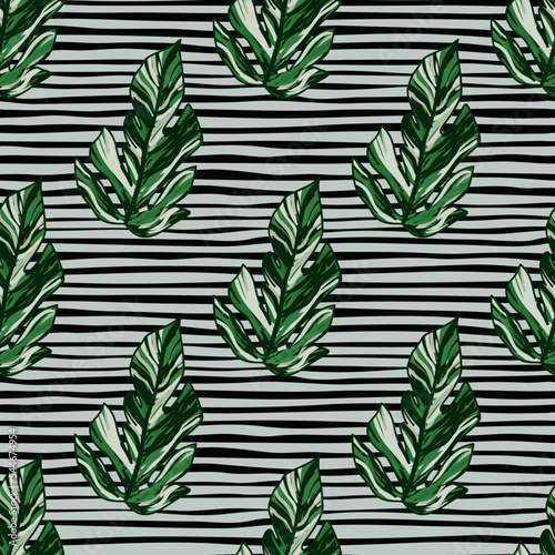 Creative tropical leaves seamless pattern in sketch style. Palm leaf endless floral background.