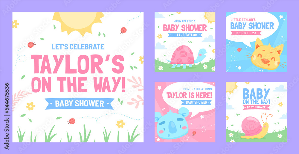 Baby shower template with background illustrated 