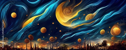 Fotografia Background illustration inspired by the painting of Vincent Van Gogh - Moonlit Night