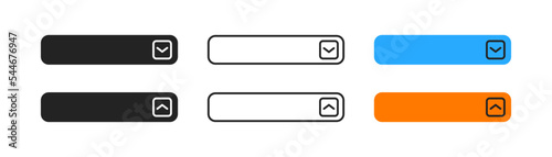 Drop down menu icon on white background. List bar. Navigation element. Arrow, cirlce. Web ui for apps. Colored flat design.