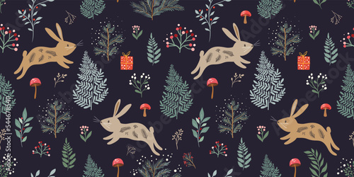 Christmas seamless pattern, wallpaper with seasonal winter design, Christmas  trendy wrapping paper 