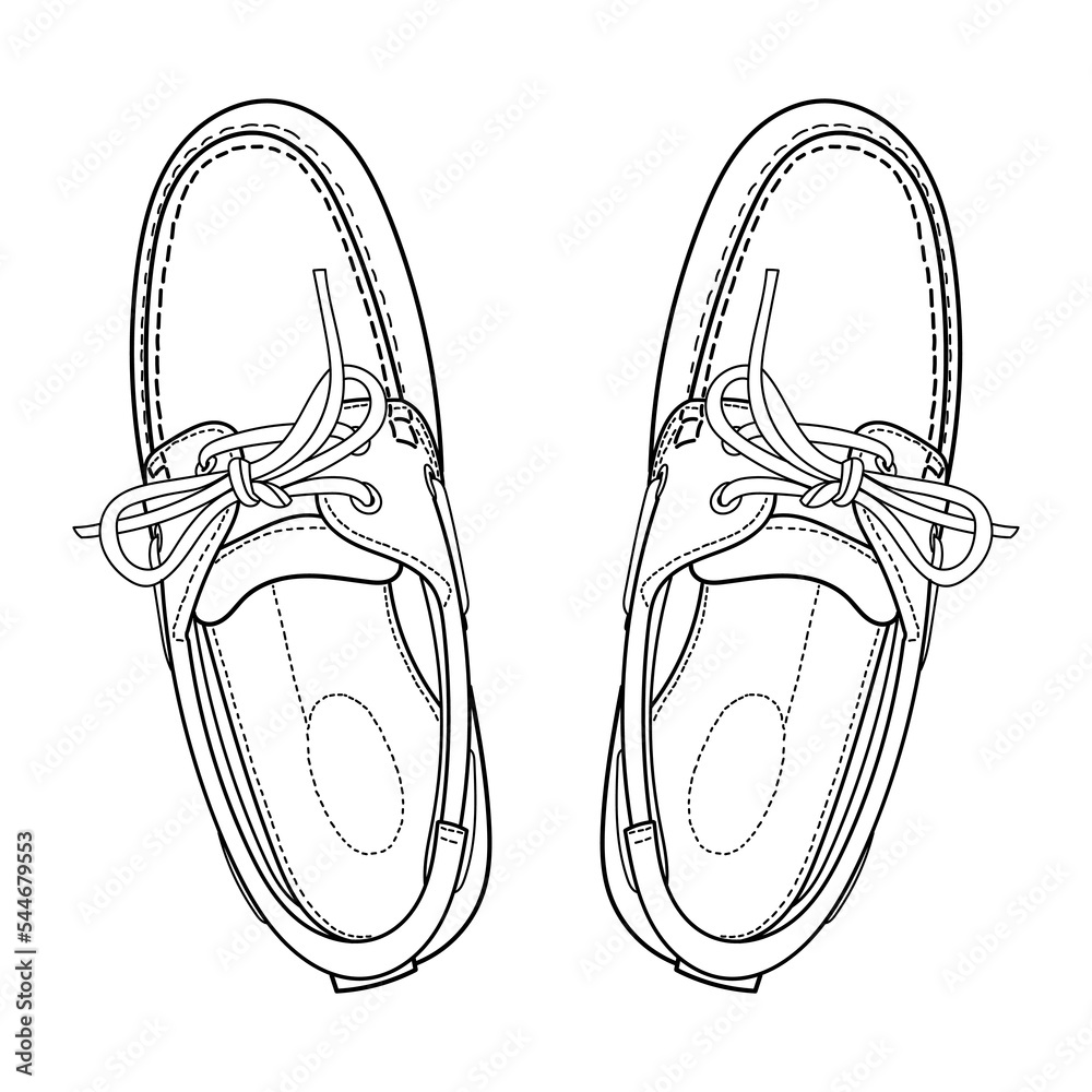 Hand drawn classic boat shoes top view. Outline doodle vector ...