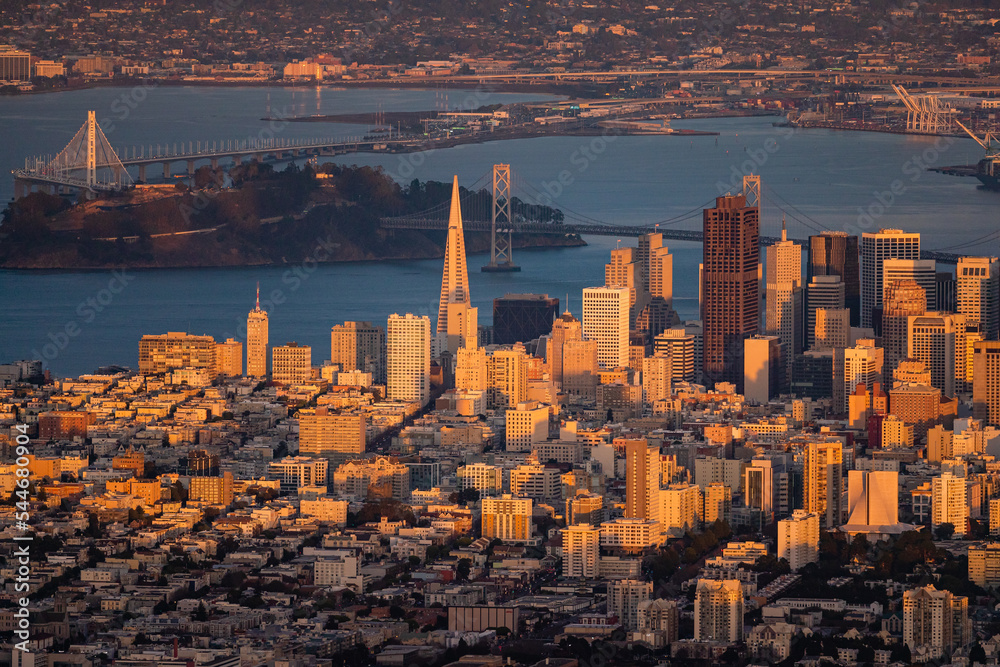 Downtown San Francisco Skyline at Sunset Aerial