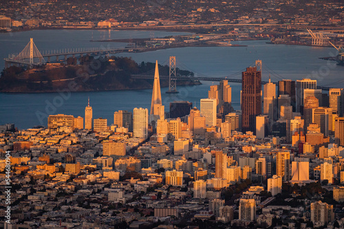 Downtown San Francisco Skyline at Sunset Aerial photo
