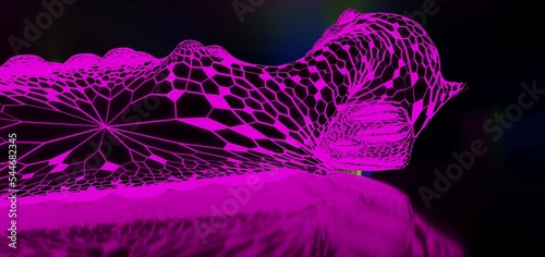 Obraz na płótnie Abstract architectural minimalistic background. Laser show in the ultraviolet spectrum. Modern impulse tunnel. Futuristic space sci-fi frame neon backlight. 3D illustration and rendering. w salonie