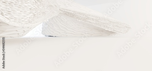 Obraz na płótnie Luxury white abstract architectural minimalistic background. Contemporary showroom. Modern exhibition stand. Empty gallery. Backlight. Polygonal Graphic Design. 3D illustration and rendering. w salonie