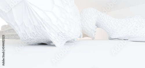 Obraz na płótnie Luxury white abstract architectural minimalistic background. Contemporary showroom. Modern exhibition stand. Empty gallery. Backlight. Polygonal Graphic Design. 3D illustration and rendering. w salonie