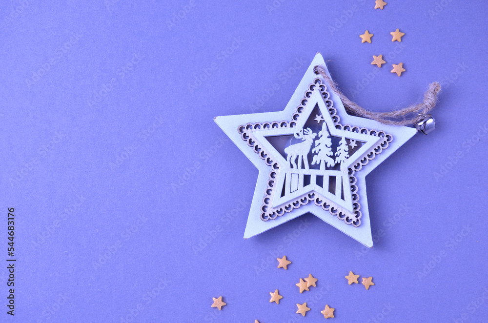 Fototapeta premium White Christmas star. Blue light.