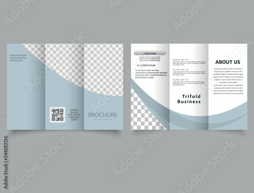 Simple gray trifold brochure with space for a photo. Flyer for printing. Vector template. Advertising leaflet.