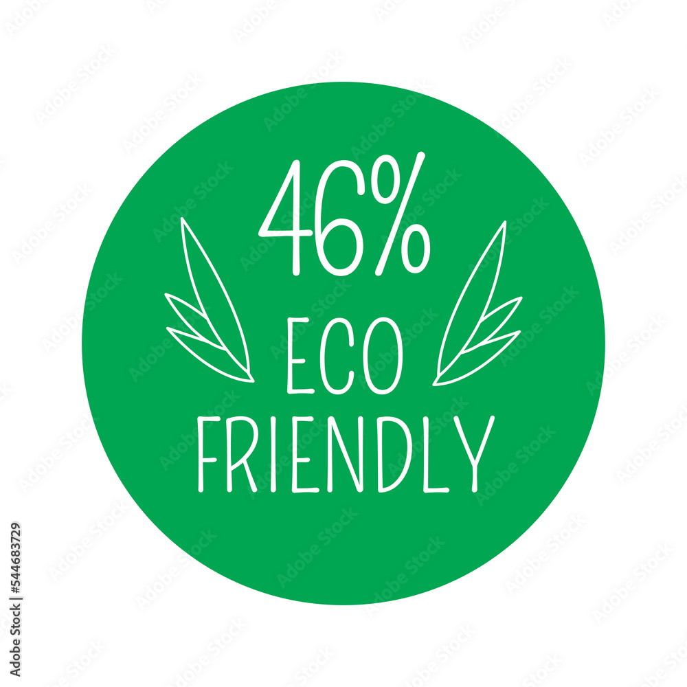 46% Eco-friendly, green round sticker. 46% Eco-friendly, green round sticker.