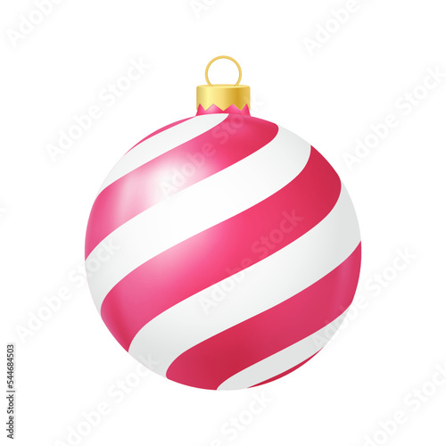 Pink Christmas tree toy with lines Realistic color illustration