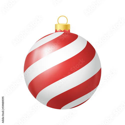 Red Christmas tree toy with lines Realistic color illustration