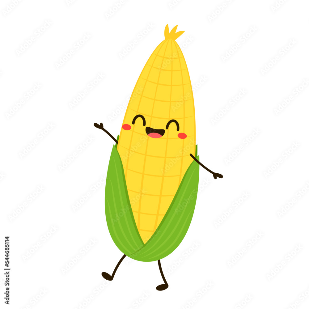 Corn cartoon vector. Cute vegetable vector character isolated on white. Corn mascot. Corn cartoon vector. Cute vegetable vector character isolated on white. Corn mascot.