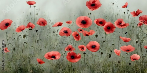 A Painting Of A Field Of Red Flowers  Wondrous Poppies Watercolor Abstract Texture Background.