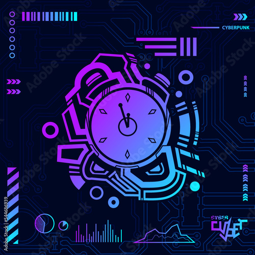 Cyberpunk design with dark background. Abstract technology vector illustration.