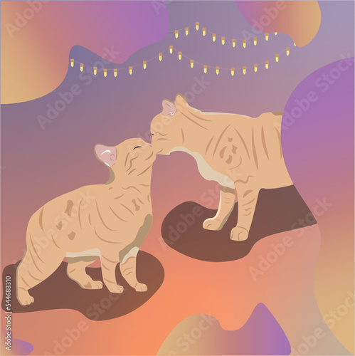 Two cute cats kissing noses